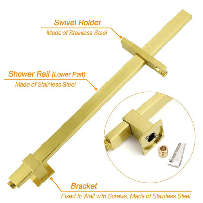 WELS Brushed Gold Square Shower 10" Large Rain Head Handheld Silde Rail Arm 2in1 Set + Mixer - Image 5