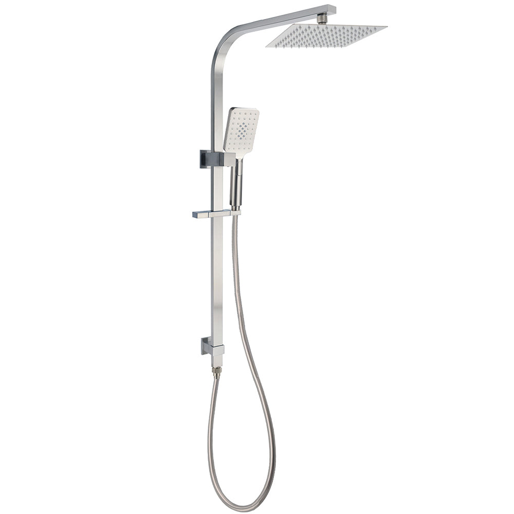 Brushed Nickel Square Twin Shower Set 8" Rain Head 3 Modes Handheld Silding Rail Arm