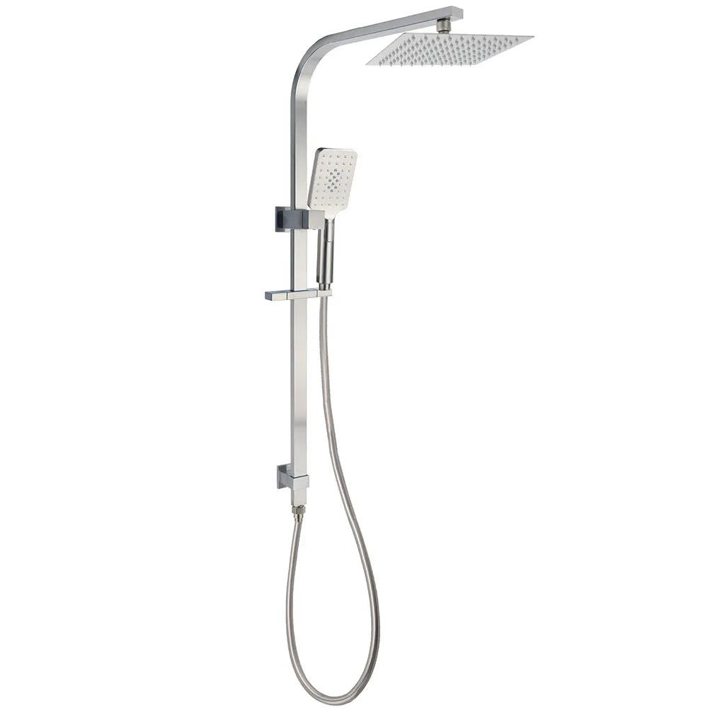 Brushed Nickel Square Twin Shower Set 8" Rain Head 3 Modes Handheld Silding Rail Arm