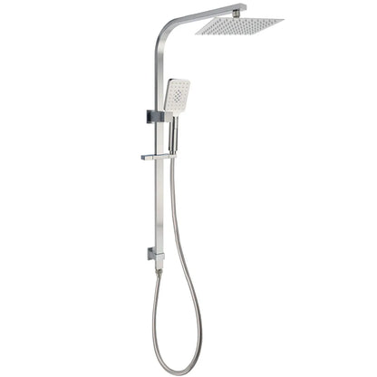 Brushed Nickel Square Twin Shower Set 8" Rain Head 3 Modes Handheld Silding Rail Arm
