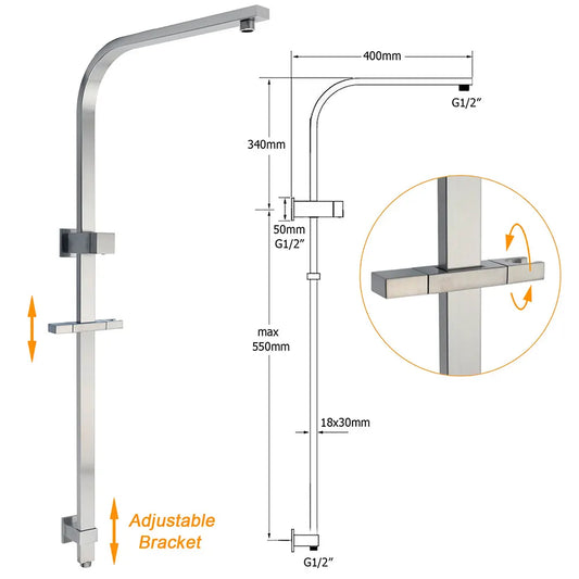 Brushed Nickel Square Twin Shower Set 8" Rain Head 3 Modes Handheld Silding Rail Arm - Image 3