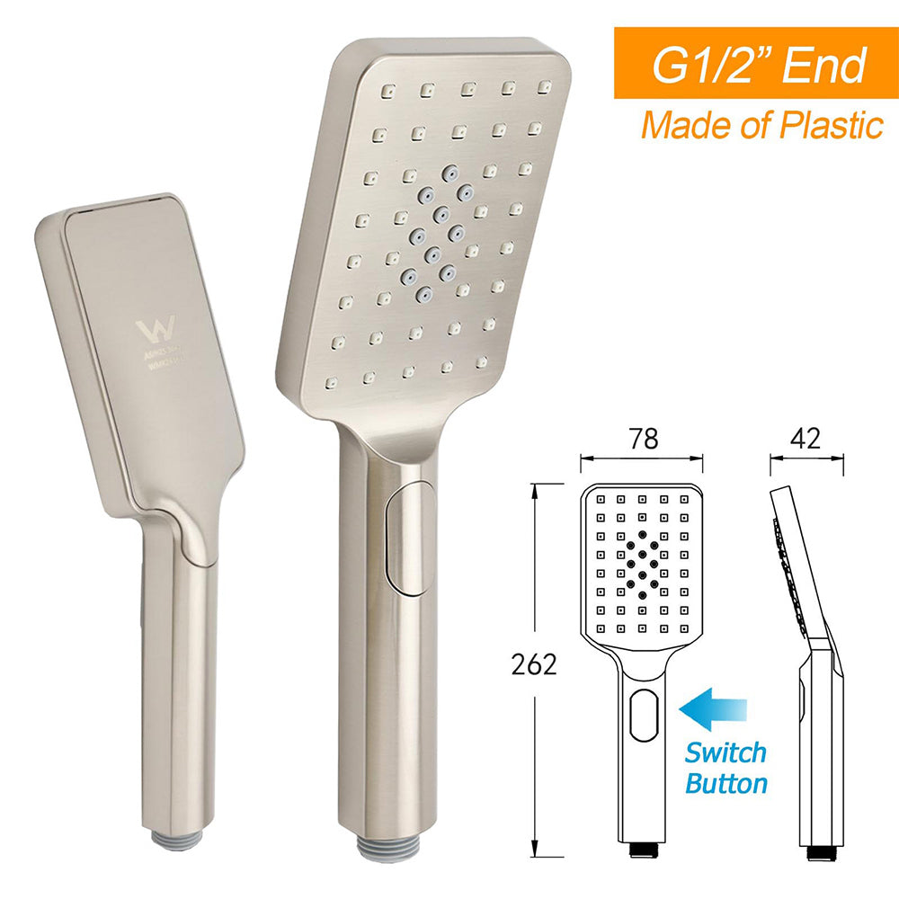 Brushed Nickel Square Twin Shower Set 8" Rain Head 3 Modes Handheld Silding Rail Arm - Image 5
