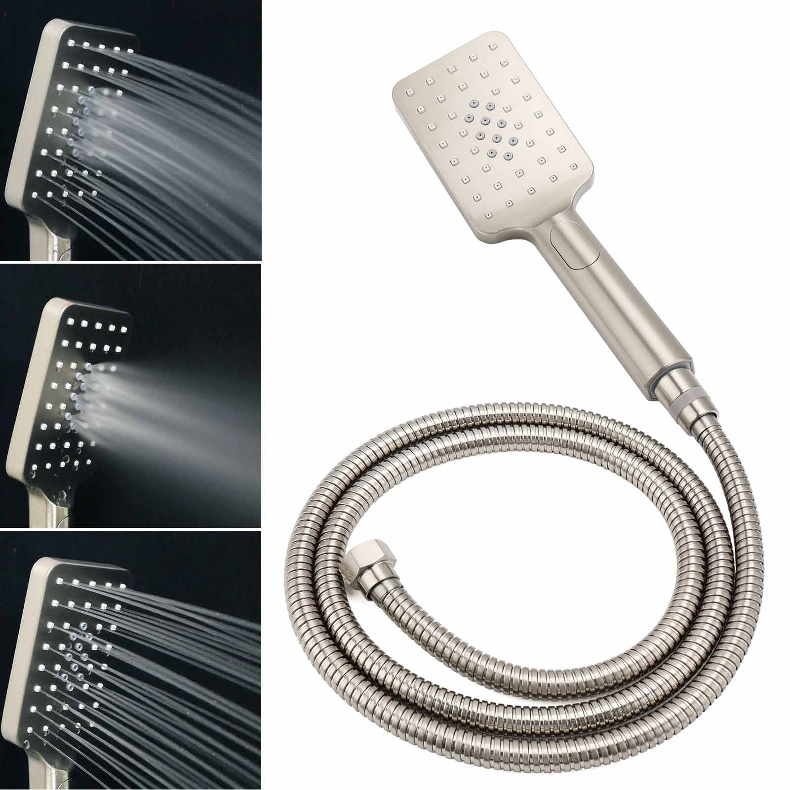 Brushed Nickel Square Twin Shower Set 8" Rain Head 3 Modes Handheld Silding Rail Arm - Image 8