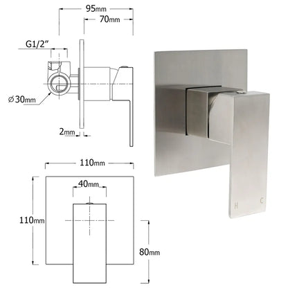 Brushed Nickel Square Twin Shower Set 8" Rain Head 3 Modes Handheld Silding Rail Mixer - Image 8