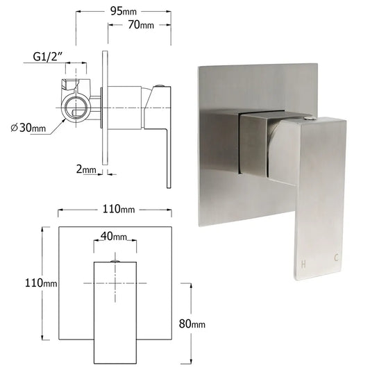 Brushed Nickel Square Twin Shower Set 8" Rain Head 3 Modes Handheld Silding Rail Mixer - Image 8