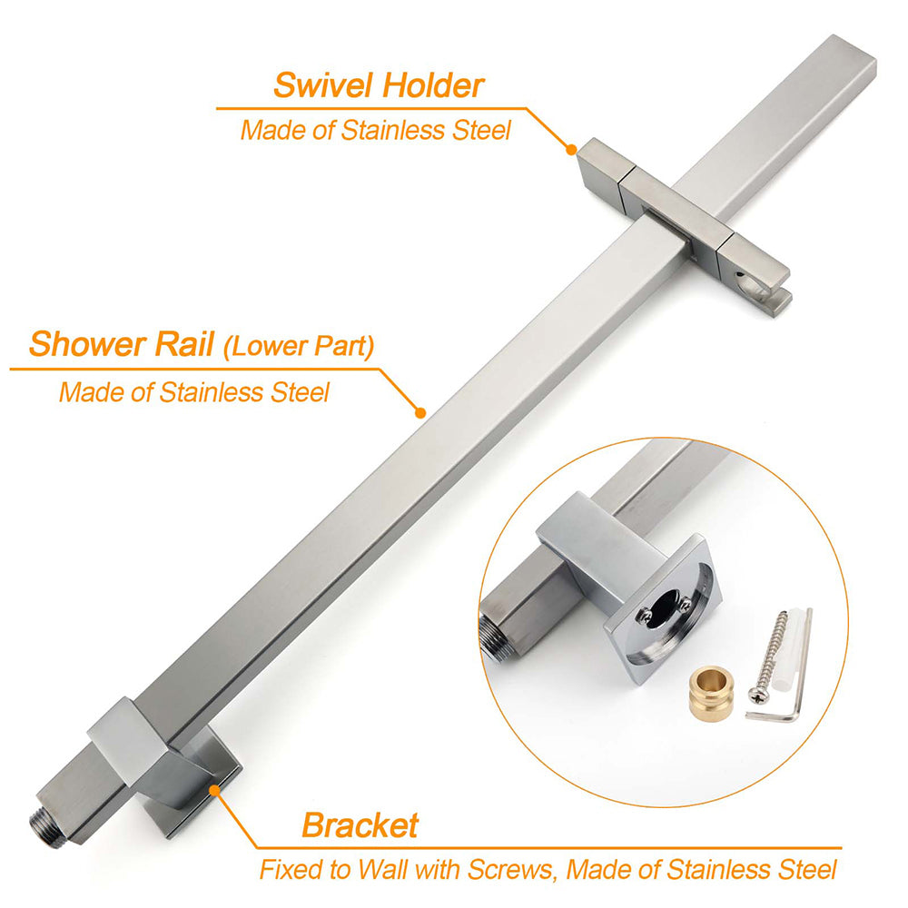 Brushed Nickel Square Twin Shower Set 8" Rain Head 3 Modes Handheld Silding Rail Mixer - Image 7