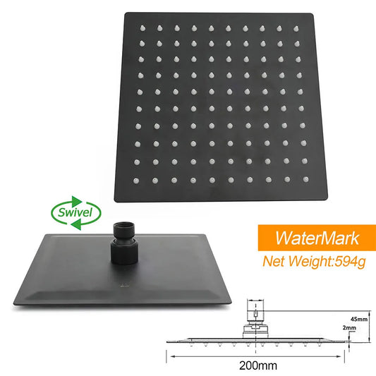 Matt Black Square 2in1 Shower Set 8" Rain Head 3 Modes Handheld Silde Rail Arm - Image 6