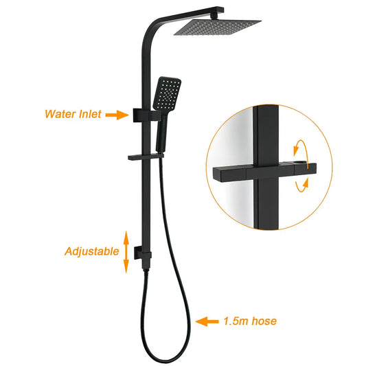 Matt Black Square Twin Shower Set 8" Rain Head 3 Modes Handheld Silde Rail Arm + Taps - Image 2