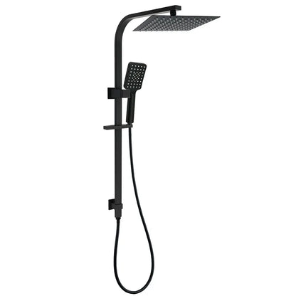 WELS Matt Black Dual Shower Set 10" Square Rain Head Handheld Silde Rail Arm Kit