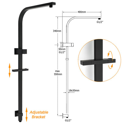 2in1 Shower Set Matt Black 12" Rainfall Head 3 Modes Handheld Silding Rail Combo - Image 3
