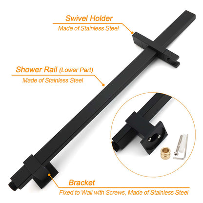 2in1 Shower Set Matt Black 12" Rainfall Head 3 Modes Handheld Silding Rail Combo - Image 5