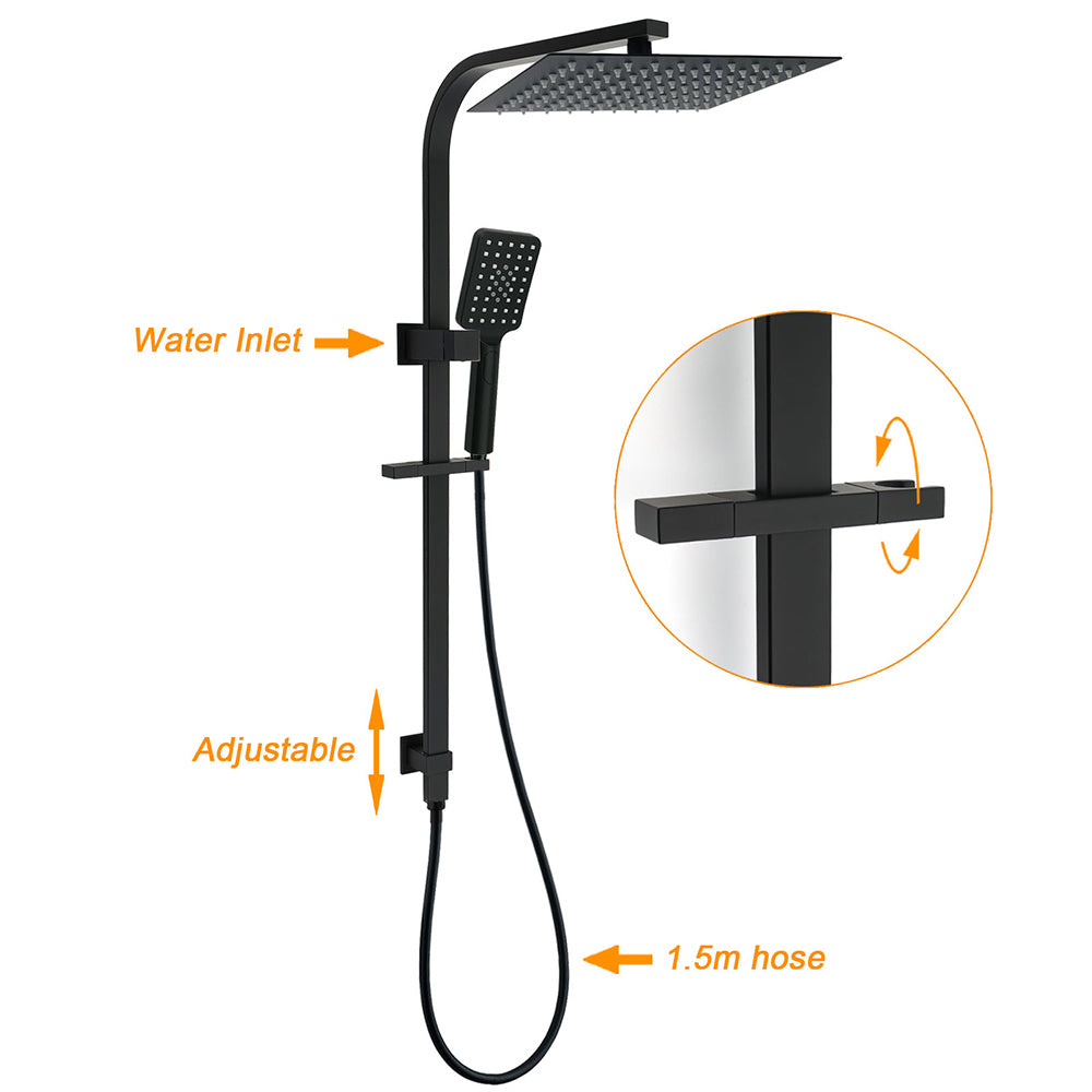 Dual Shower Set Matt Black 12" Rainfall Head 3 Modes Handheld Silding Rail Combo Double Taps - Image 2