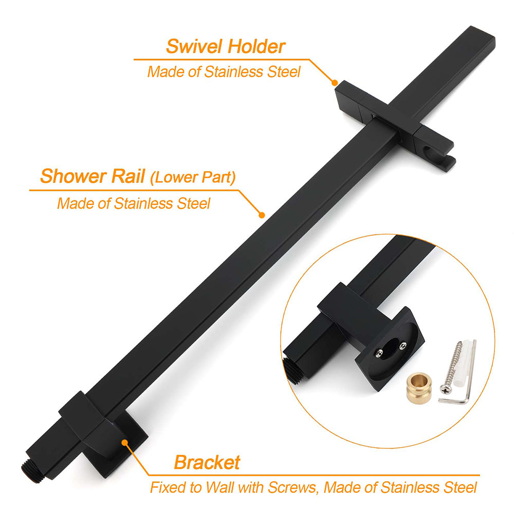 Dual Shower Set Matt Black 12" Rainfall Head 3 Modes Handheld Silding Rail Combo Mixer - Image 5