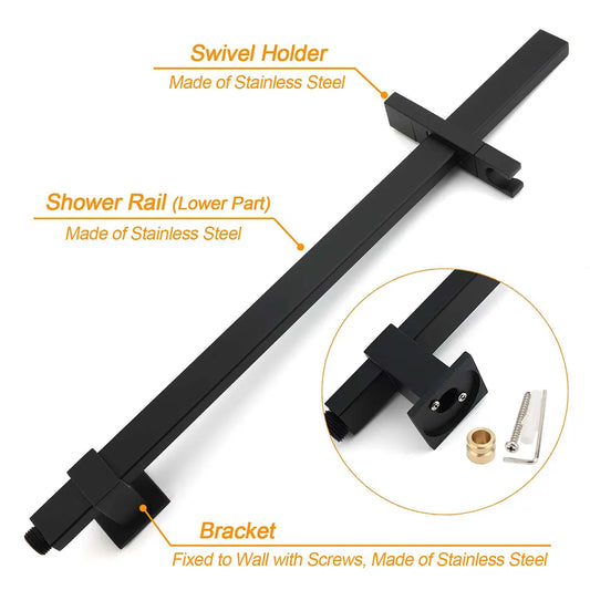 Dual Shower Set Matt Black 12" Rainfall Head 3 Modes Handheld Silding Rail Combo Mixer - Image 5