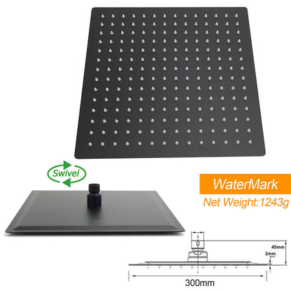 Dual Shower Set Matt Black 12" Rainfall Head 3 Modes Handheld Silding Rail Combo Mixer - Image 6
