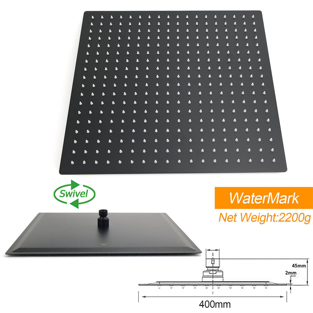 WELS Twin Shower Set Matt Black Large 16" Rainfall Head 3 Modes Handheld Silding Rail Combo - Image 6