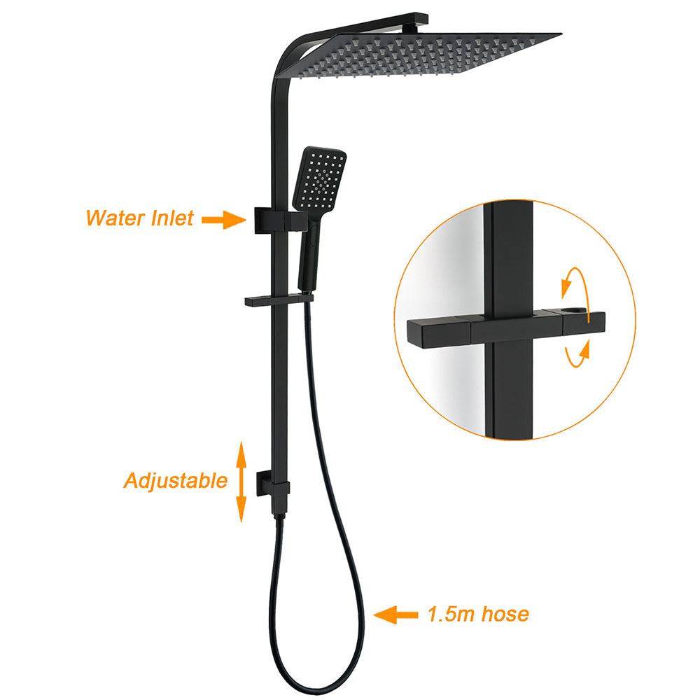 Matt Black Dual Shower Set 16" Rainfall Head 3 Modes Handheld Silding Rail Combo Twin Taps - Image 2