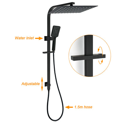 Matt Black Dual Shower Set 16" Rainfall Head 3 Modes Handheld Silding Rail Combo Twin Taps - Image 2