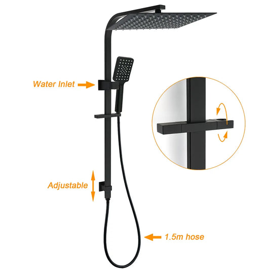 WELS Matt Black Dual Shower Set Large 16" Rainfall Head 3 Modes Handheld Silding Rail Combo Mixer - Image 2