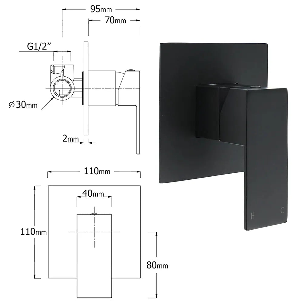 WELS Matt Black Dual Shower Set Large 16" Rainfall Head 3 Modes Handheld Silding Rail Combo Mixer - Image 8