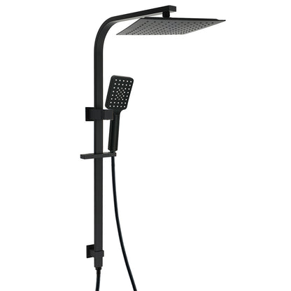 Matt Black Square 2in1 Shower 10" Rain Head 3 Modes Handheld Silde Rail Arm Set