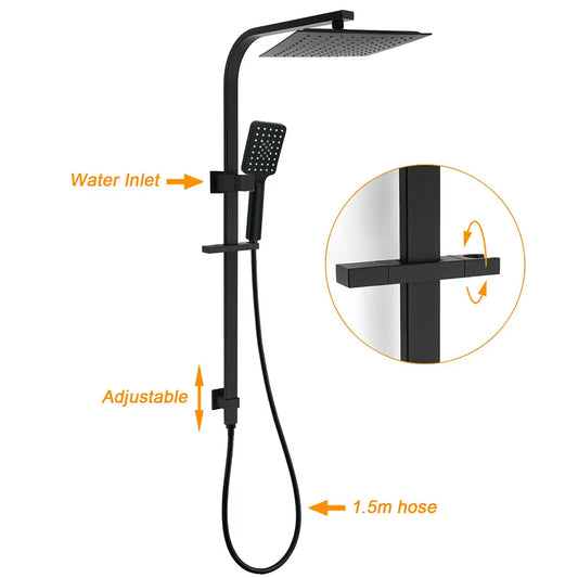 Matt Black Square 2in1 Shower 10" Rain Head 3 Modes Handheld Silde Rail Arm Set - Image 2