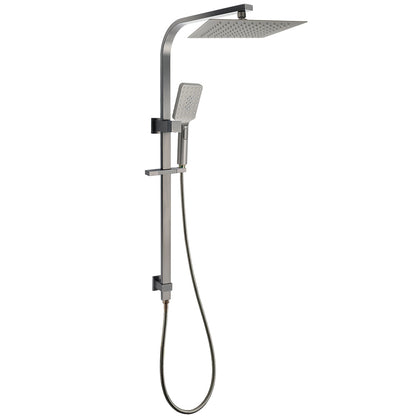 Gun Metal Double Square Shower Head Set 10" Rain Handheld Sliding Rail Diverter