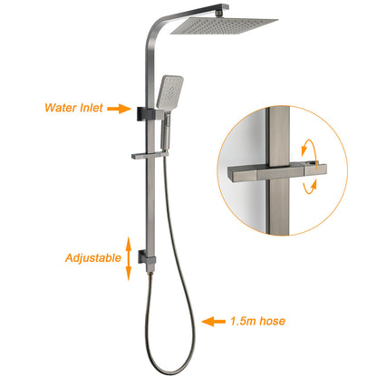 Gun Metal Double Square Shower Head Set 10" Rain Handheld Sliding Rail Diverter - Image 2