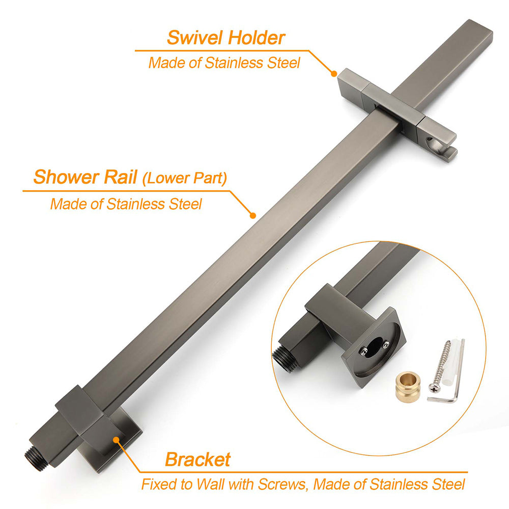 Gun Metal Double Square Shower Head Set 10" Rain Handheld Sliding Rail Diverter - Image 5