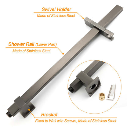 WELS Gun Metal Double Square Shower Head Set 10" Rain Handheld Sliding Rail Diverter Wall Mixer - Image 5