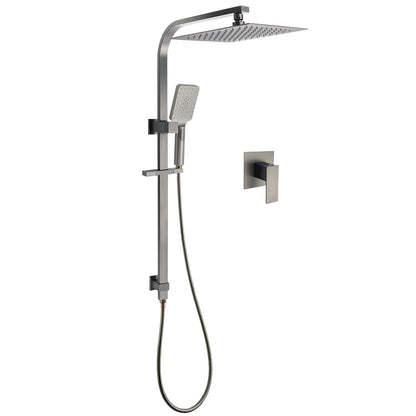 WELS Gun Metal Twin Shower Head Square Set 12" Rain Handheld Sliding Rail Diverter Wall Mixer