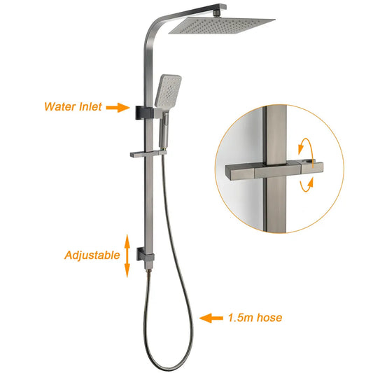 WELS Gun Metal Twin Shower Head Square Set 12" Rain Handheld Sliding Rail Diverter Wall Mixer - Image 2