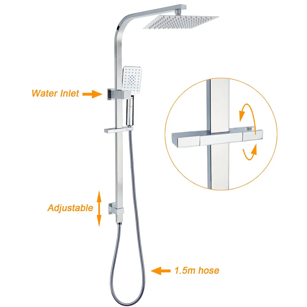 WELS Twin Square Shower Set 8" Rain Shower Head 3 Function Handheld Rail Arm Combo - Image 2