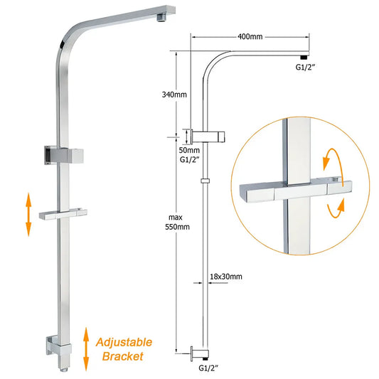WELS Twin Square Shower Set 8" Rain Shower Head 3 Function Handheld Rail Arm Combo - Image 3
