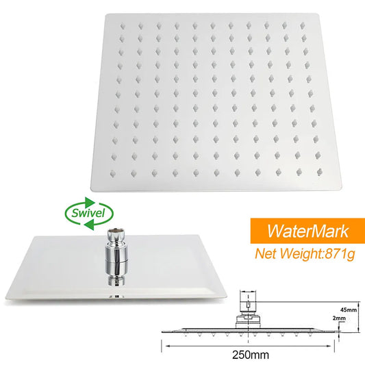 WELS Chrome 8" Dual Square Shower Set Rain Head 3 Modes Handheld Sliding Rail - Image 6