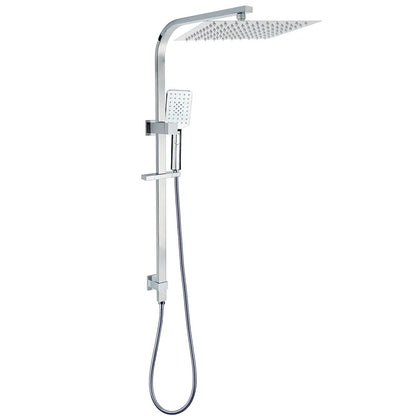 Chrome Dual Square Shower Set 12" Rain Shower Head 3 Function Handheld Rail Arm
