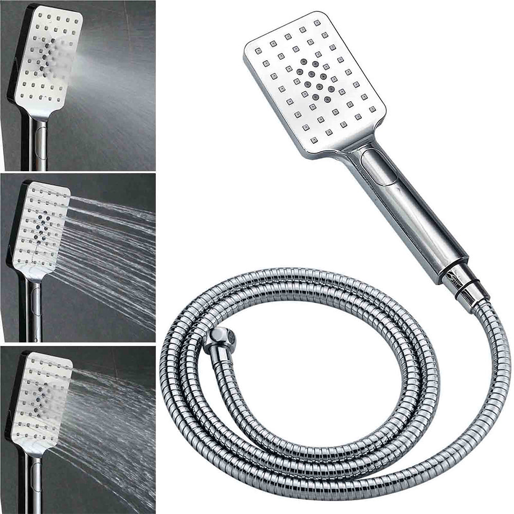 Chrome Dual Square Shower Set 12" Rain Shower Head 3 Function Handheld Rail Arm - Image 7