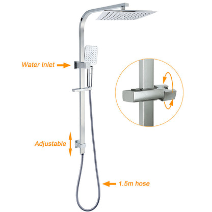 WELS 2IN1 Square Shower Head Set 10" Rain Handheld Sliding Rail Arm Inbuilt Diverter - Image 2