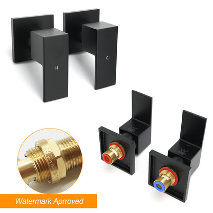 Matt Black Brass 1/4 Turn Round Hot Cold Tap Wall Set For Shower Vanity Spout - Image 3