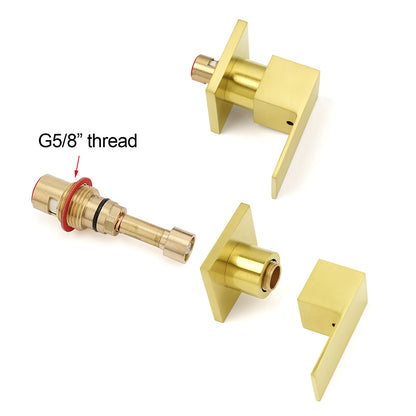 Brushed Gold Square 1/4 Turn Twin Taps Brass For Shower Head Wall Mounted Spout - Image 4