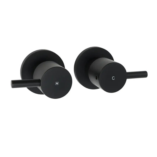 Watermark Black 1/4 Turn Twin Shower Taps Hot Cold Round Set Bath Vanity Mixer