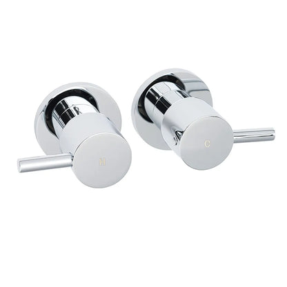 Chrome Brass 1/4 Turn Round Hot Cold Tap Pair Wall Set For Bathroom Shower Vanity Spout