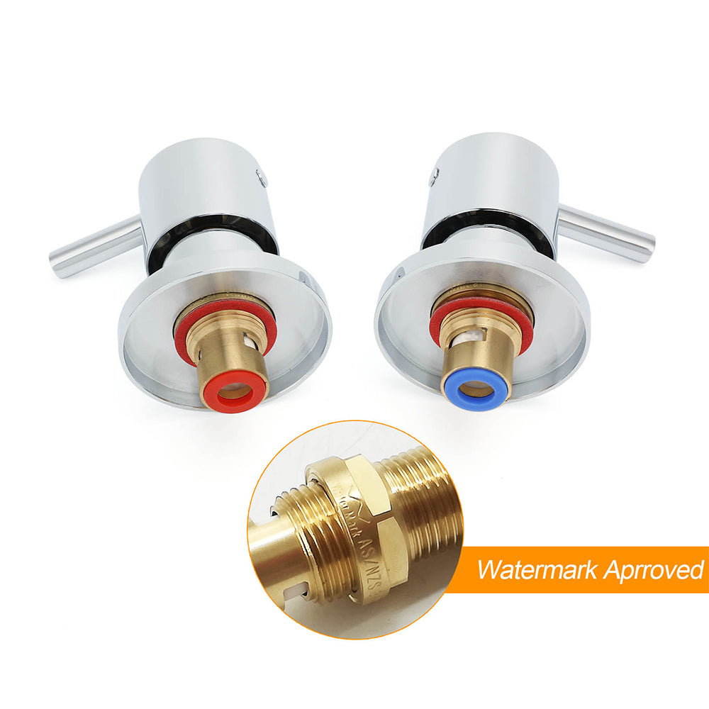 Chrome Brass 1/4 Turn Round Hot Cold Tap Pair Wall Set For Bathroom Shower Vanity Spout - Image 3