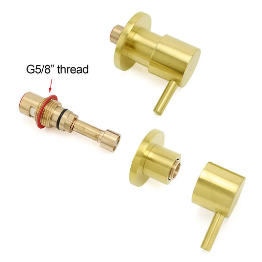 Brushed Gold Brass 1/4 Turn Round Hot Cold Tap Wall Set For Shower Vanity Spout - Image 4