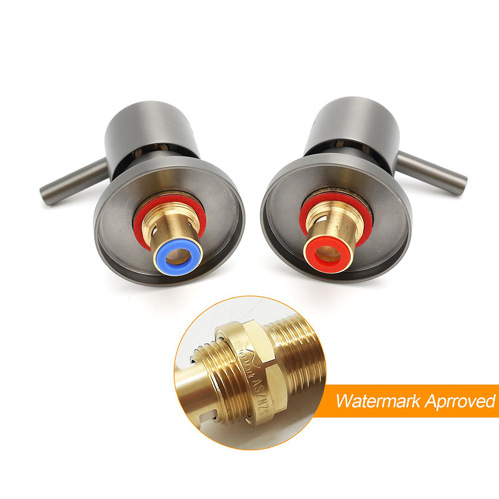 Gun Metal Grey Brass 1/4 Turn Round Hot Cold Tap Wall Set For Shower Vanity Spout - Image 3