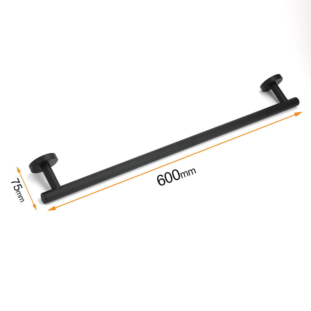 Matt Black 600mm Long Single Towel Rack Rail Holder Stainless Steel Hanger Bar - Image 2