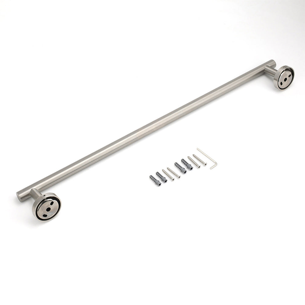 Brushed Nickel 600mm Single Towel Rack Rail Holder Round Hanger Bar Wall Mounted - Image 4
