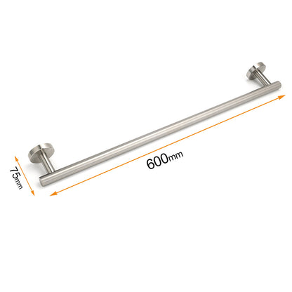 Brushed Nickel 600mm Single Towel Rack Rail Holder Round Hanger Bar Wall Mounted - Image 5