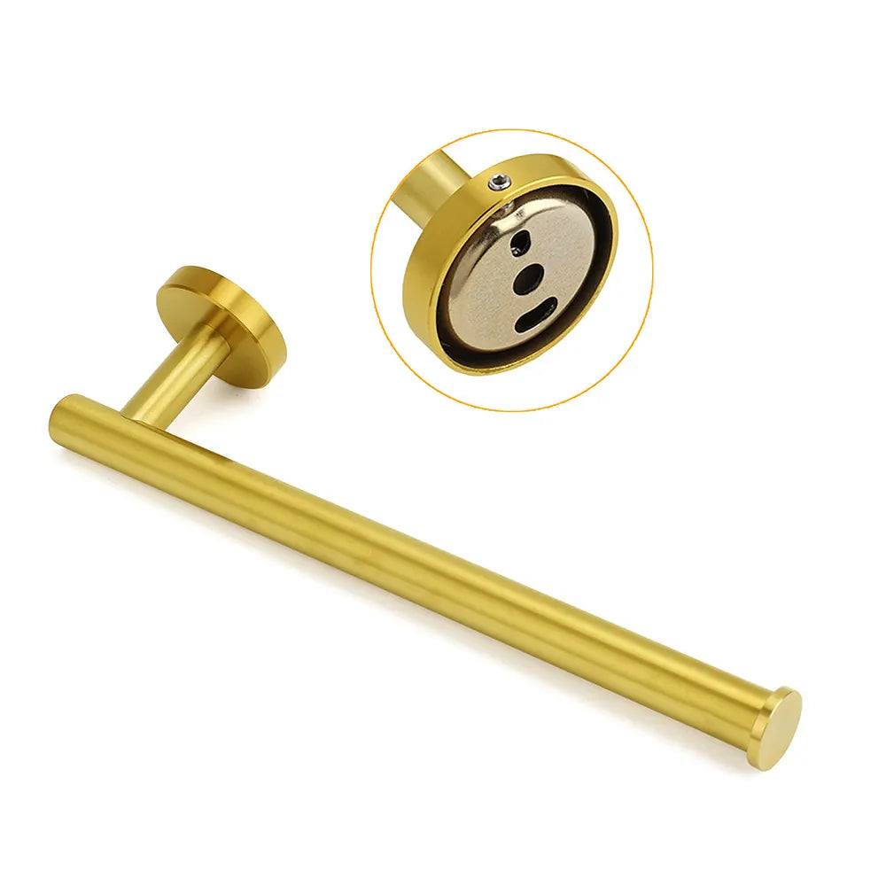 Bathroom Brushed Gold Round Towel Rack Holder Hook Clothes Hanger Wall Mounted - Image 3