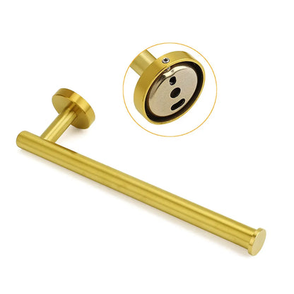 Bathroom Brushed Gold Round Towel Rack Holder Hook Clothes Hanger Wall Mounted - Image 3
